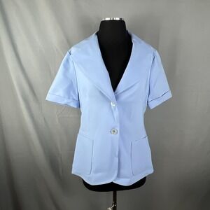 Vintage Three Flaggs Blazer Jacket Womens 14 Light Blue Short Sleeve Notch Lapel
